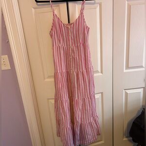 Pink & White Striped Tiered Maxi Dress